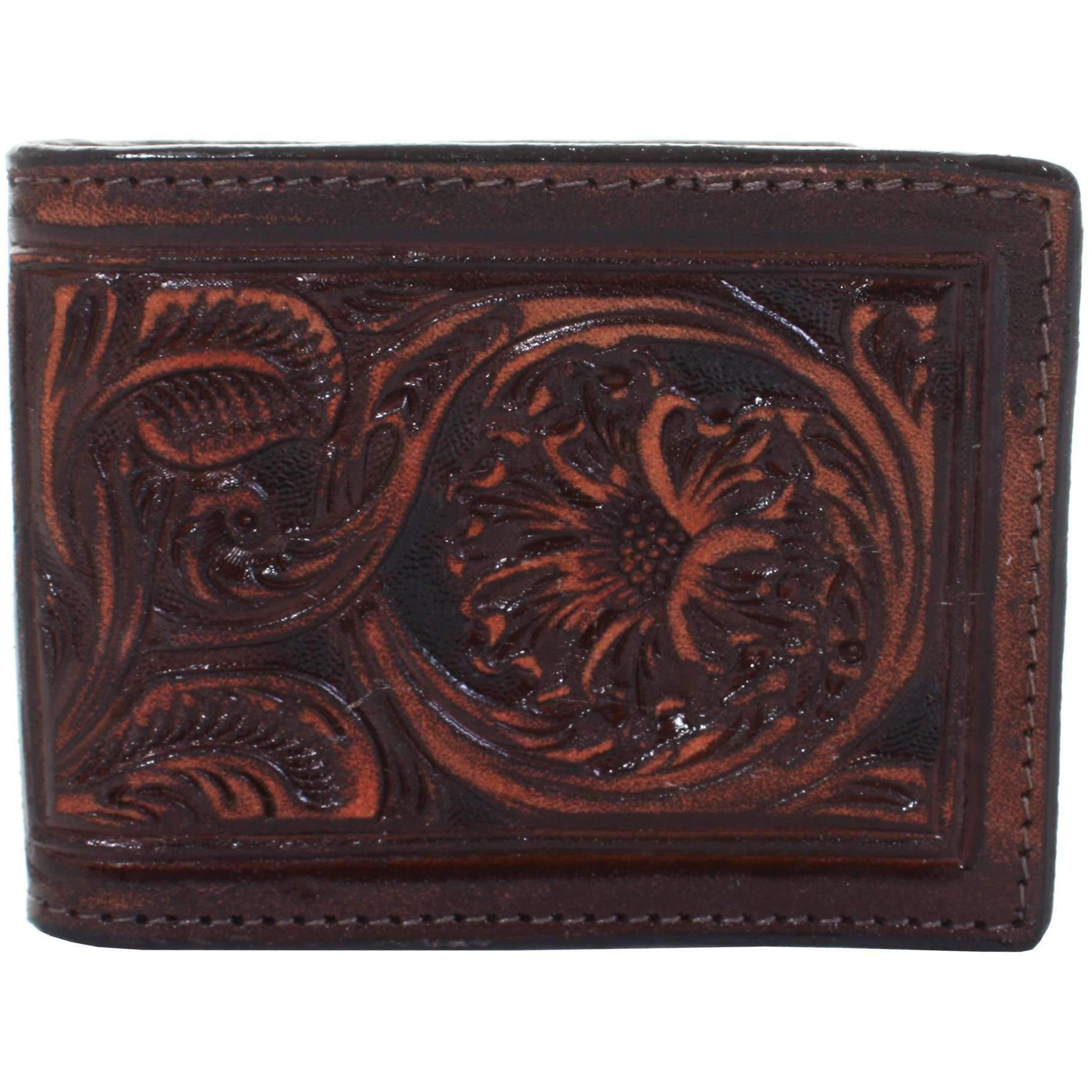 Bf32 - Brown Vintage Tooled Mens Bifold Wallet Wallet