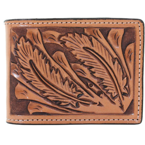 Bf41 - Natural Leather Tooled Mens Bifold Wallet Wallet