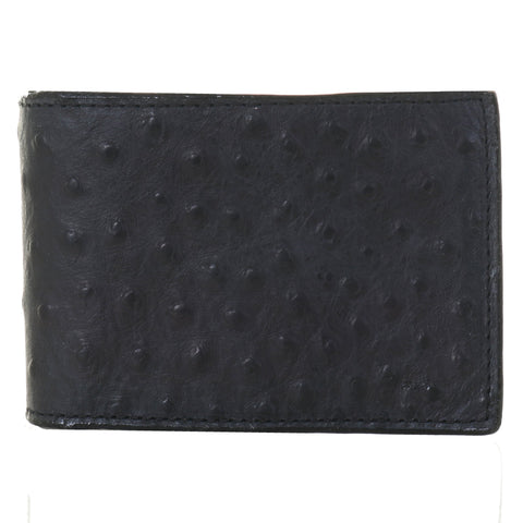 BF58 - Black Ostrich Print Bifold Wallet