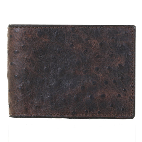 BF59 - Chocolate Brown Ostrich Print Bifold Wallet