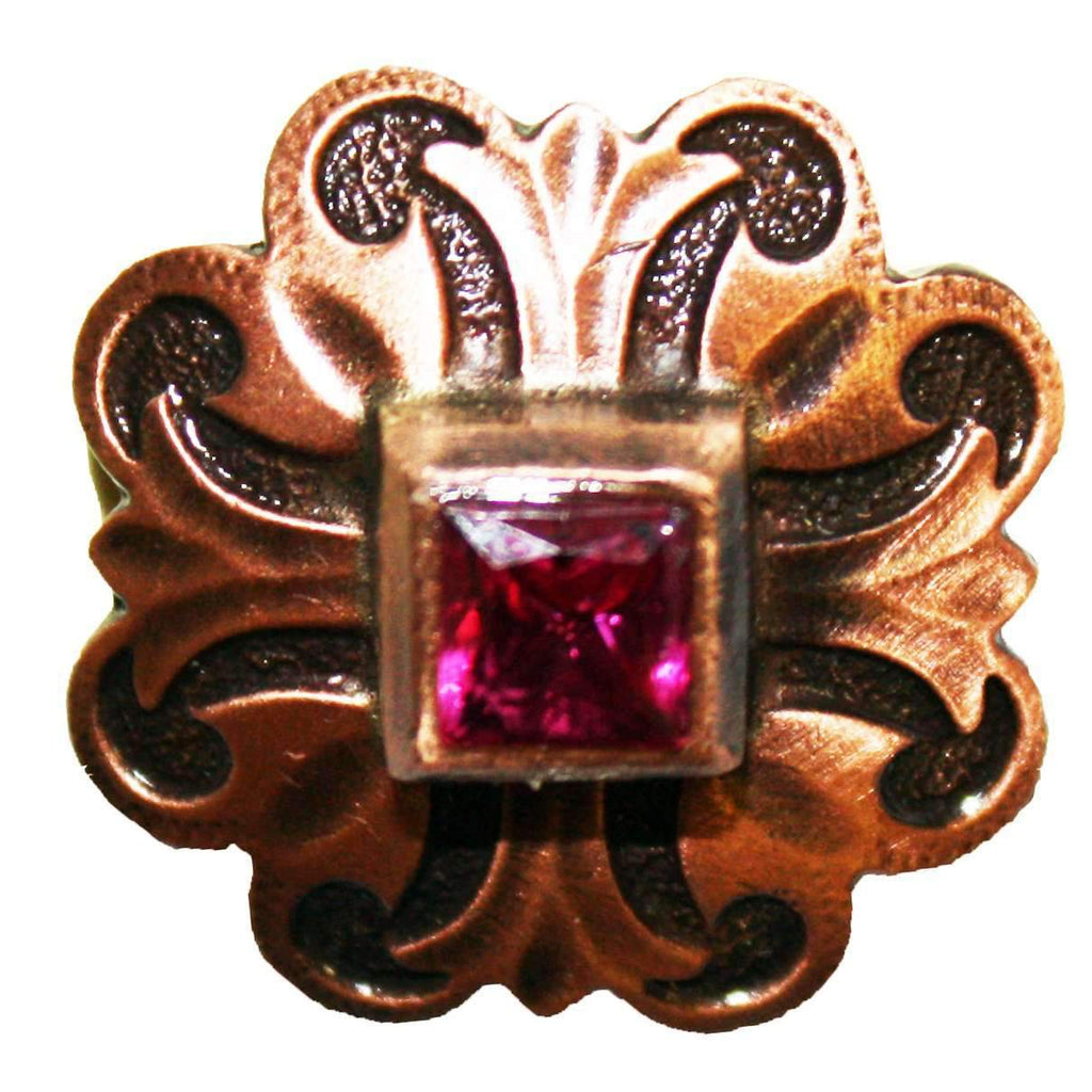 C1509 - Antique Copper With Red Ruby Square Crystal Center Concho
