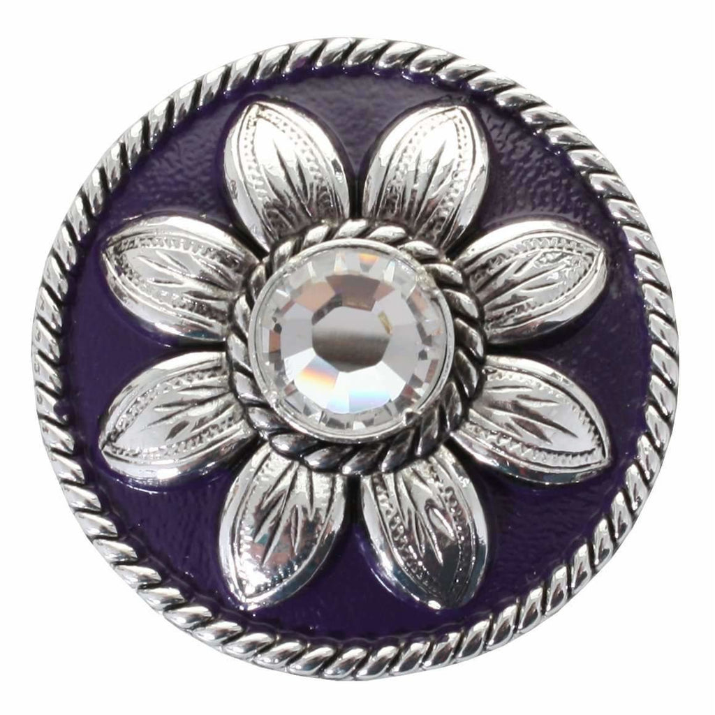 C1513 - Dark Purple & Silver Flower With Clear Crystal Concho