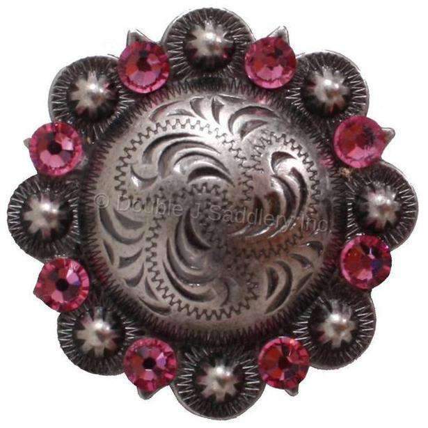 C332A-Cs01 - Antique Silver Berry Concho With Pink Crystals Concho