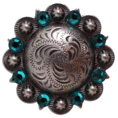 C332A-Cs05 - Antique Silver Berry Concho With Turquoise Crystals Concho