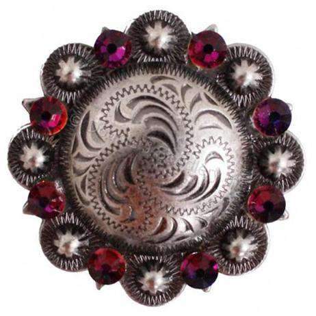 C332A-Cs18 - Antique Silver Berry Concho With Volcano Crystals Concho
