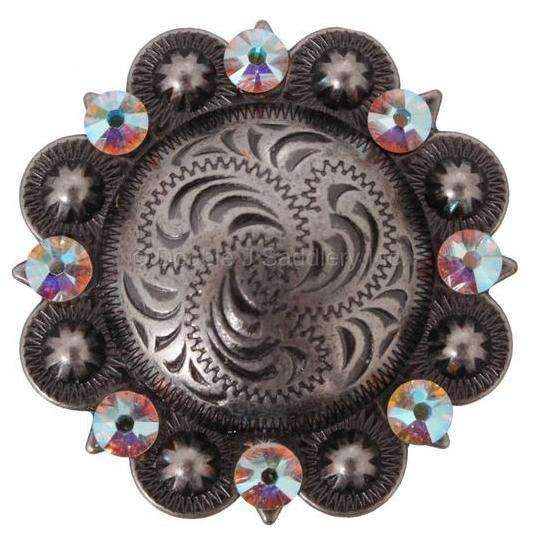 C332A-Cs00 - Antique Silver Berry Concho With Clear Crystals Concho