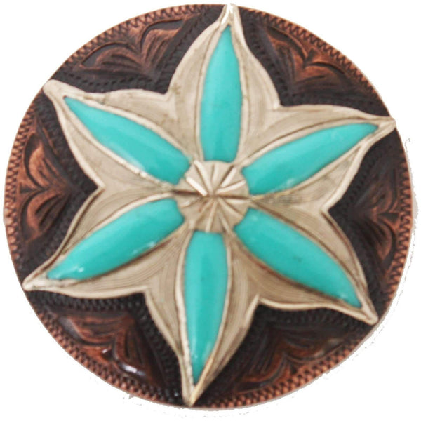Lot de 4 Conchos Western Tack 1-1/4 Cuivre Gravé Turquoise Dos à Vis CO568