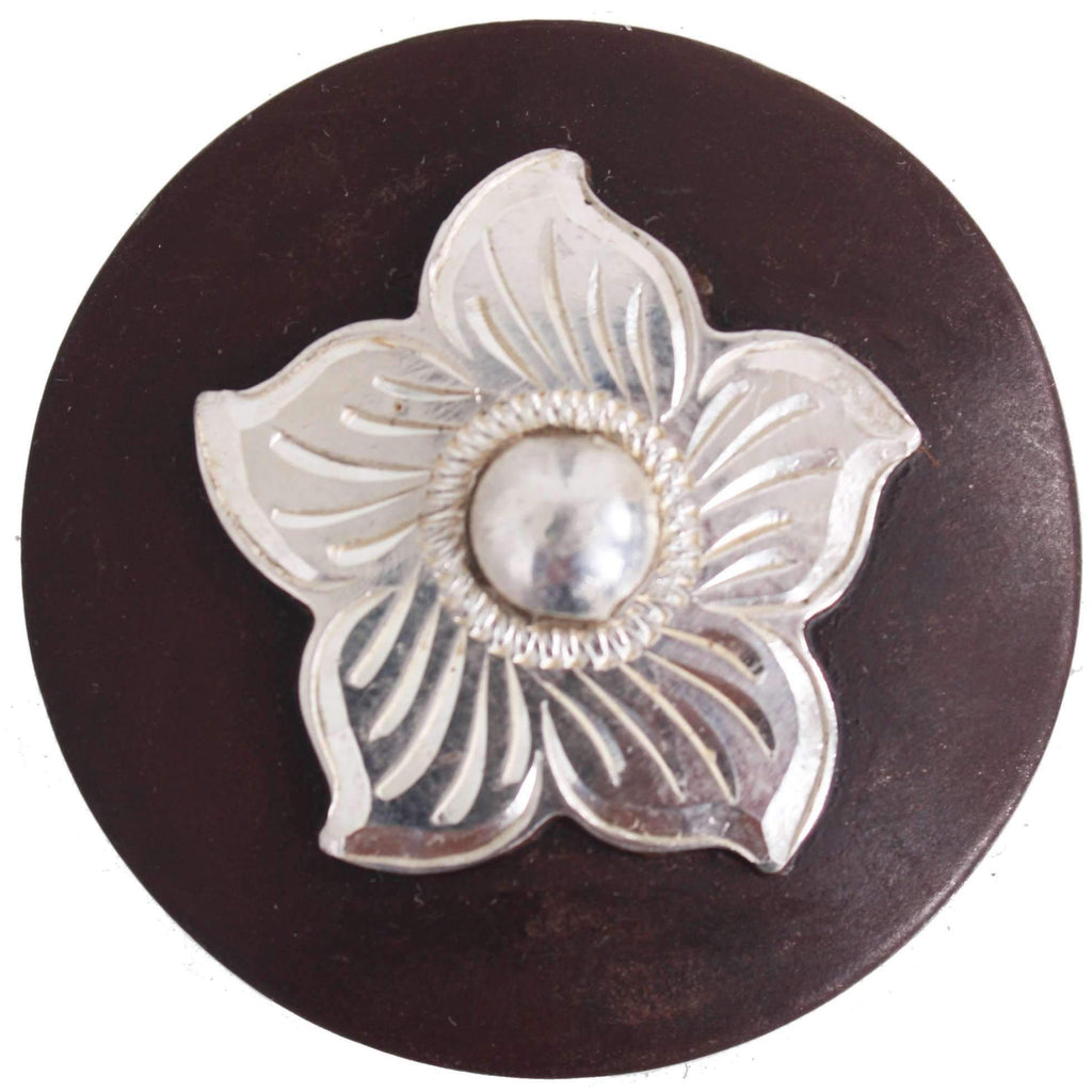 C998 - Pozzi Flower In Sterling Overlaid On Brown Iron Concho Concho