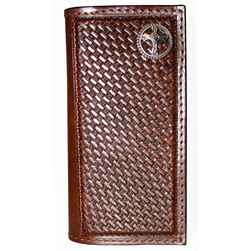 Cb11 - Brown Leather Tooled Checkbook Wallet Wallet