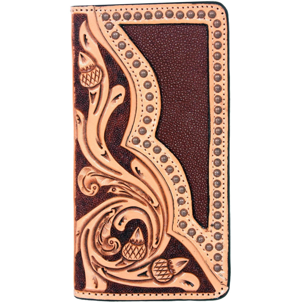 Cb28 - Hand-Tooled Inlayed Checkbook Wallet Wallet