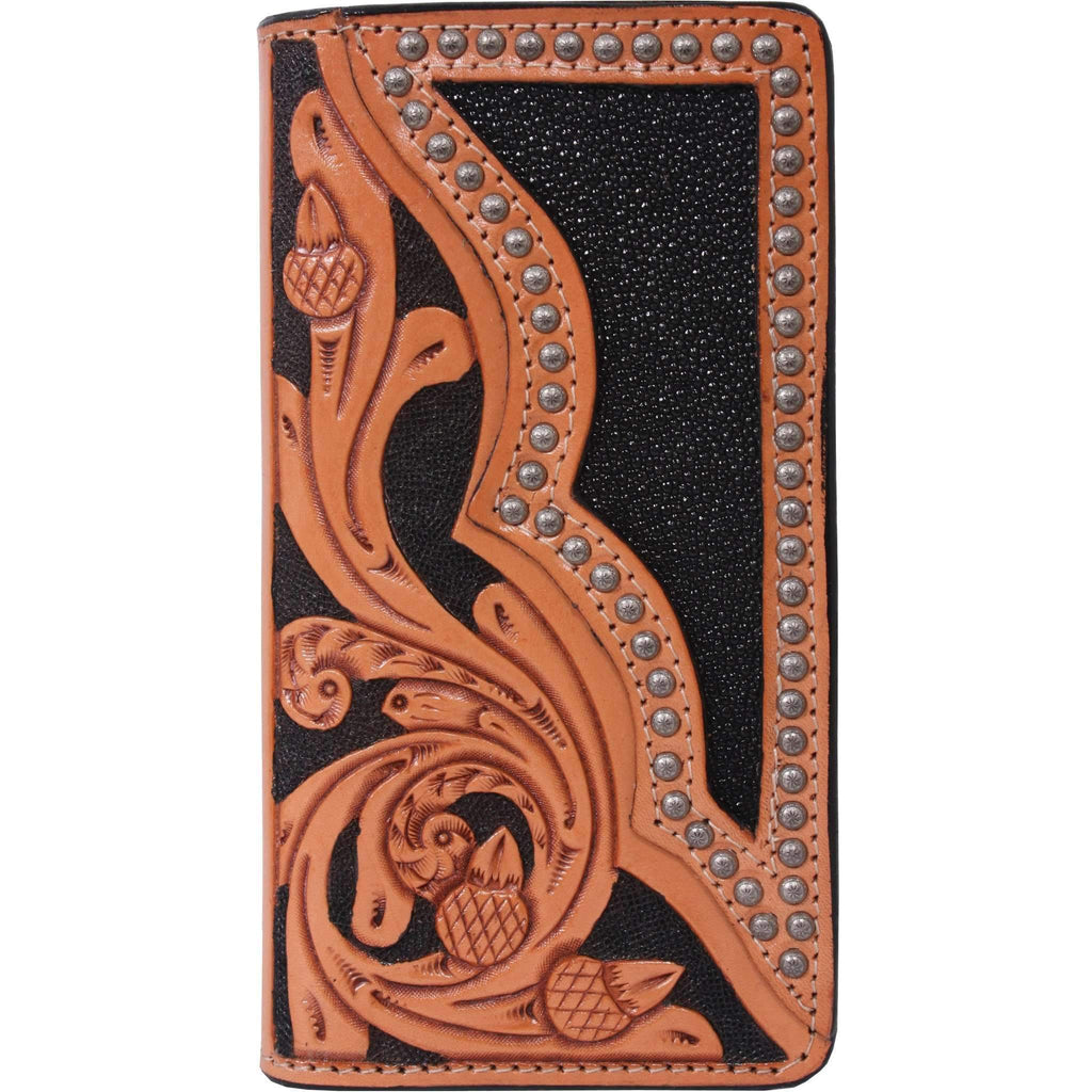 Cb31 - Hand-Tooled Inlayed Checkbook Wallet Wallet