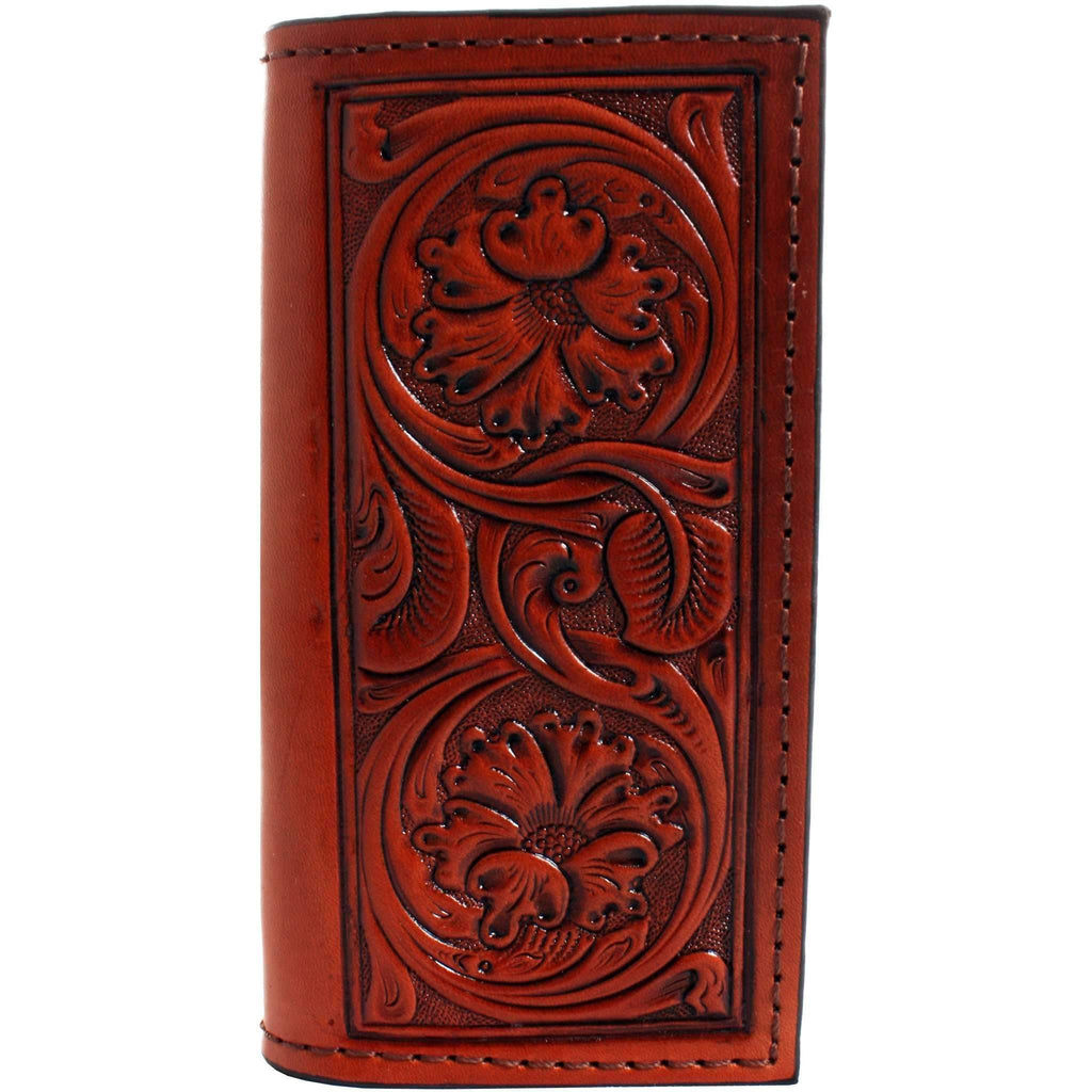 Cb35 - Cognac Floral Tooled Checkbook Wallet Wallet