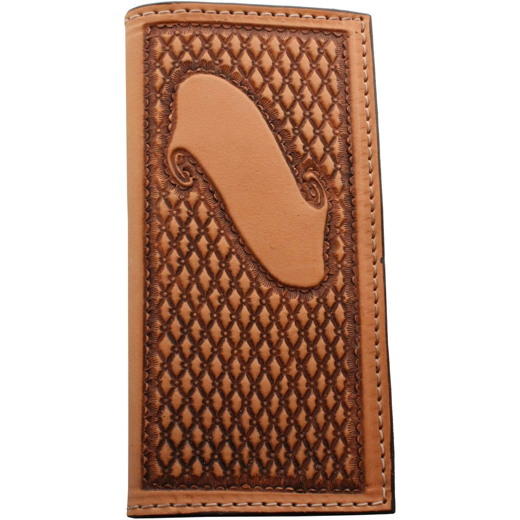 Cb41 - Natural Leather Diamond Tooled Checkbook Wallet Wallet
