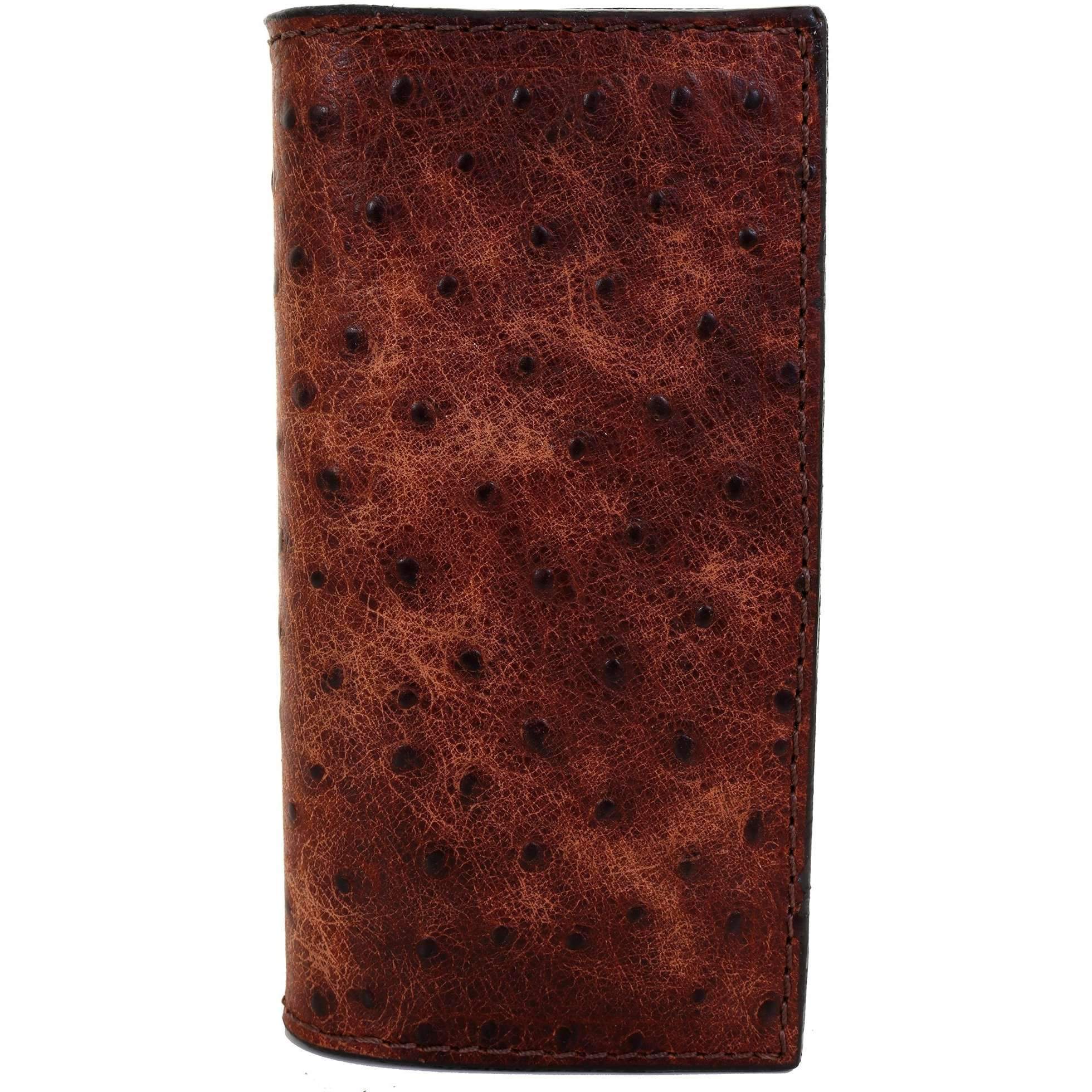 Ostrich Checkbook - Cognac, Smooth Ostrich Leather