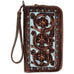 Co101 - Vintage Brown & Turquoise Hand-Tooled Clutch Organizer Handbag