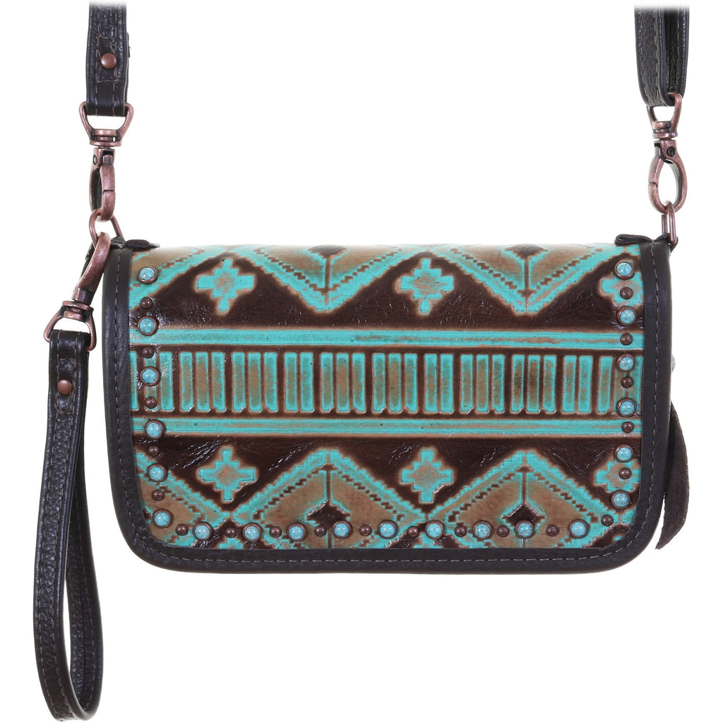 Co154 - Navajo Turquoise And Brown Clutch Organizer Handbag