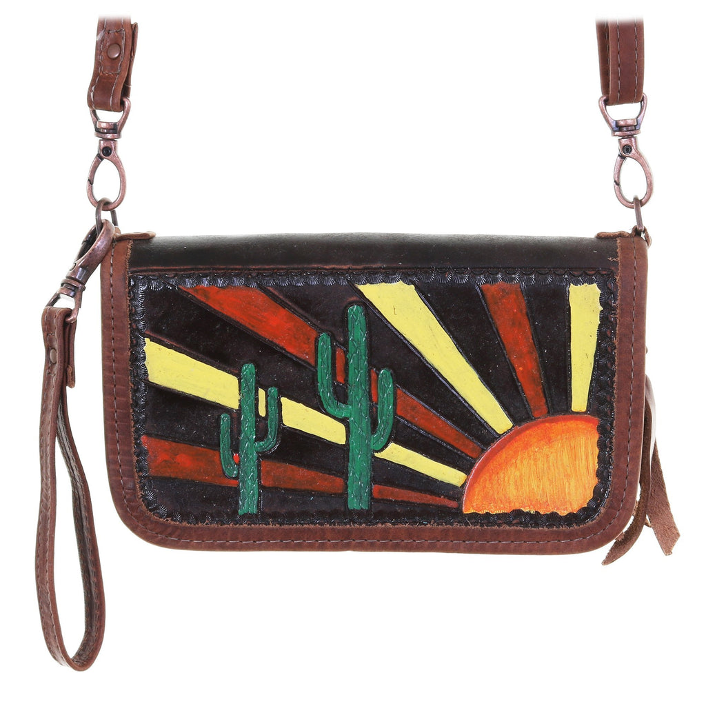Co171 - Tooled Cacti And Painted Clutch Organizer Handbag