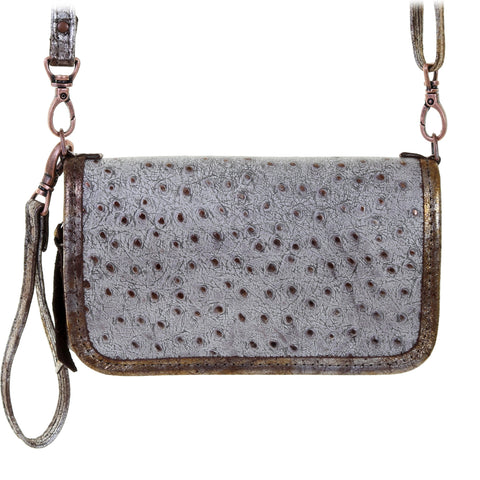 Co200 - Grey And Copper Ostrich Print Clutch Organizer Handbag