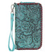 Co206 - Turquoise Antique Floral Print Clutch Organizer Handbag