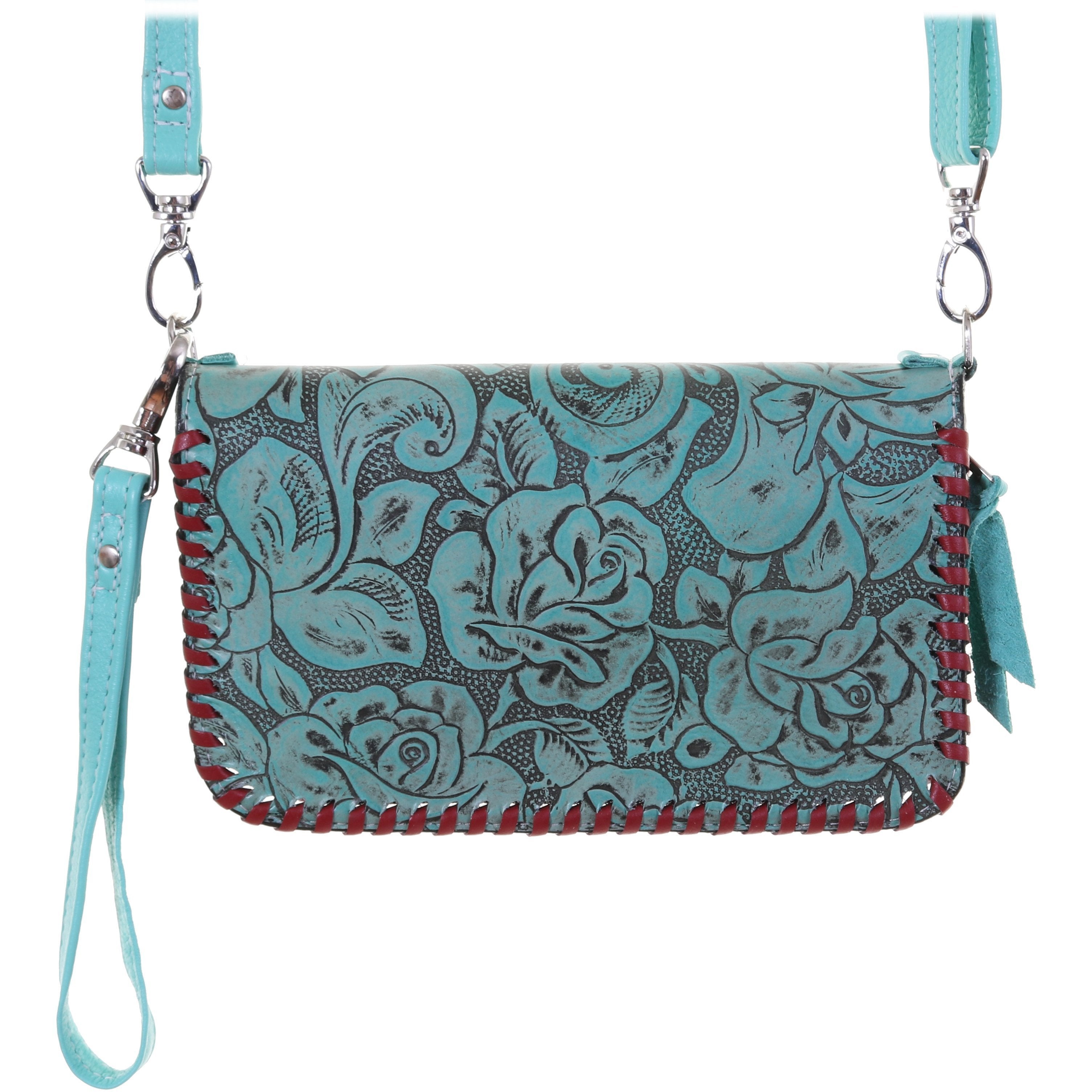 Co206 - Turquoise Antique Floral Print Clutch Organizer Handbag