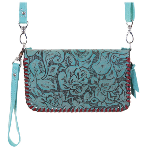 Co206 - Turquoise Antique Floral Print Clutch Organizer Handbag