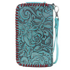 Co206 - Turquoise Antique Floral Print Clutch Organizer Handbag
