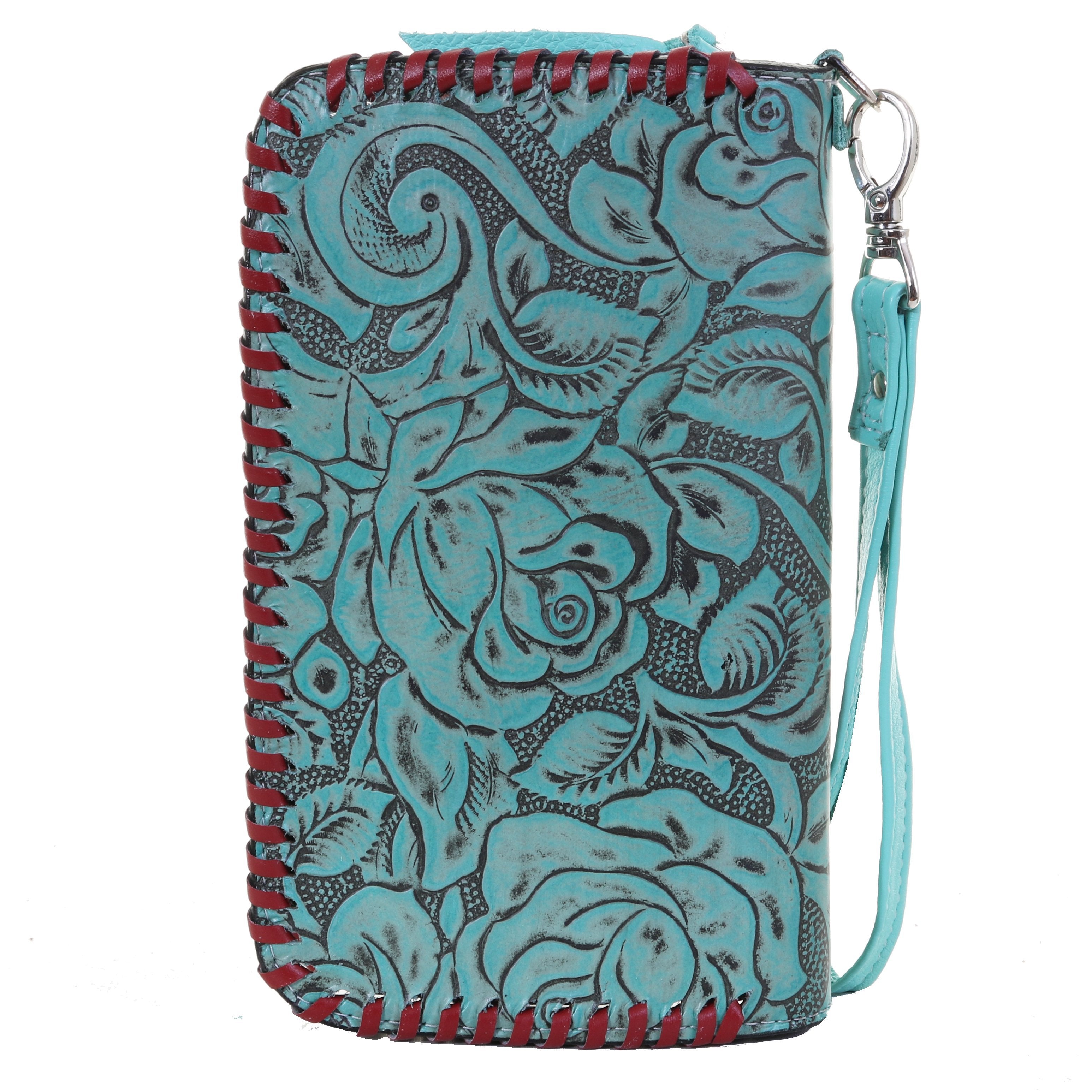 Co206 - Turquoise Antique Floral Print Clutch Organizer Handbag