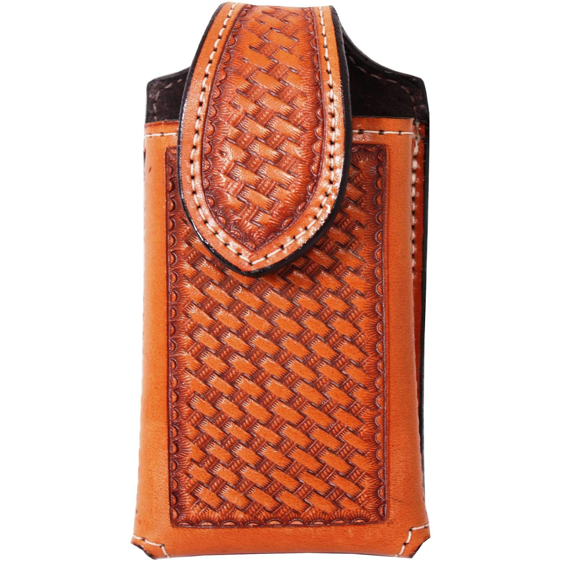 Cpc05 - Natural Leather Basketweave Tooled Cell Phone Holder Accessories