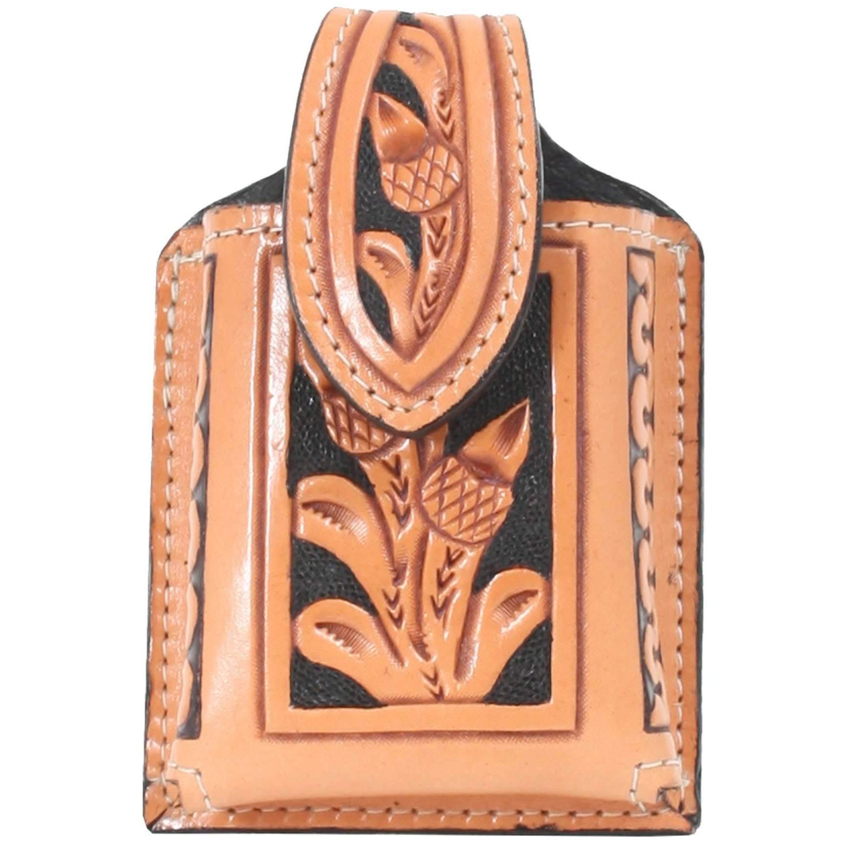 Cpc35 - Natural Leather Tooled Cell Phone Holder Accessories