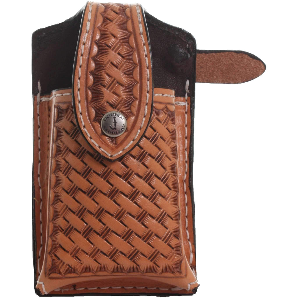 Cpc47 - Natural Leather Basket Weave Tooled Cell Holder Accessories