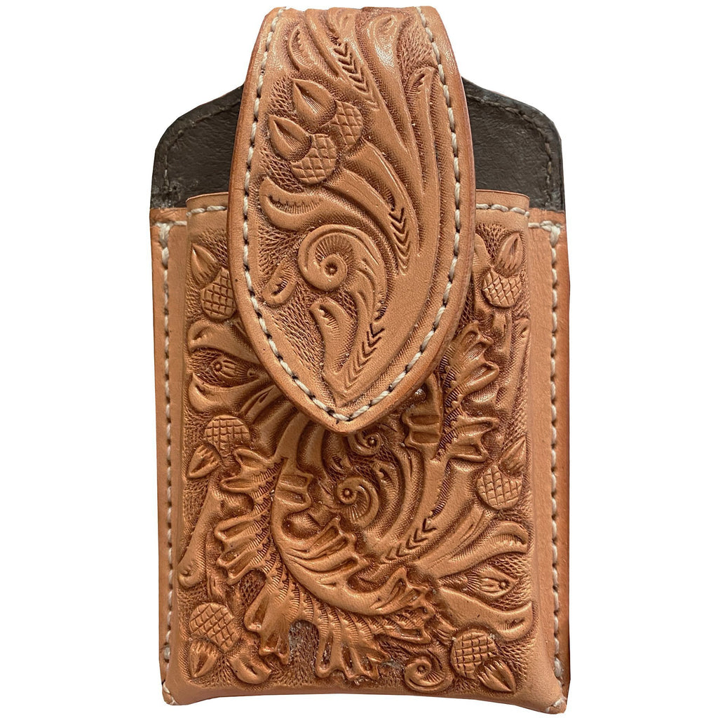 CPC75 - Natural Leather Tooled Cell Phone Holder