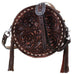 Crt04 - Brown Vintage Tooled Roses Circle Tote Handbag