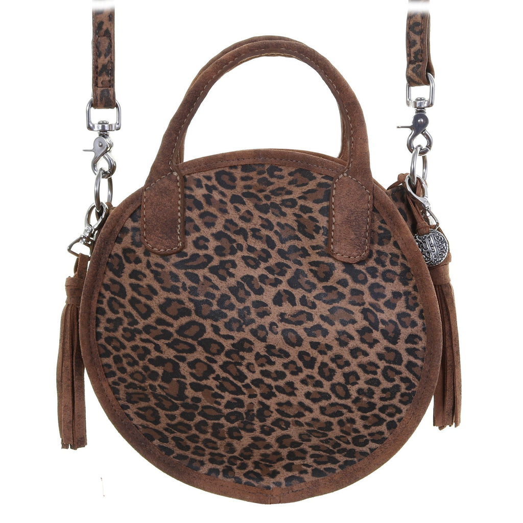 Crtl02 - Cheetah Tan Suede Print Large Circle Tote Handbag