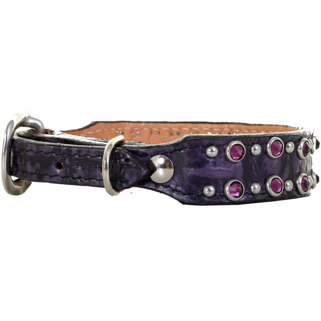 Dc25 - Purple Gator Print Leather Dog Collar Accessories