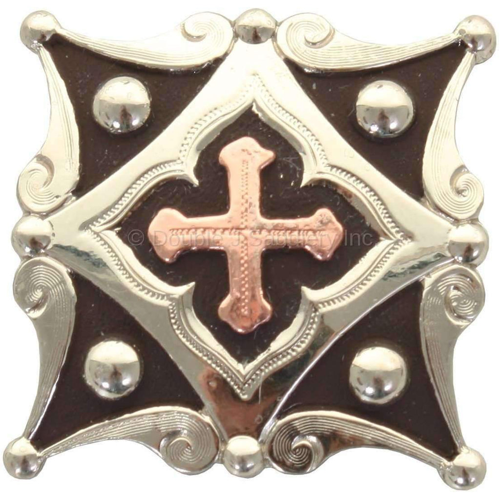 C1553 - Antique Silver Diamond And Copper Cross Concho Concho