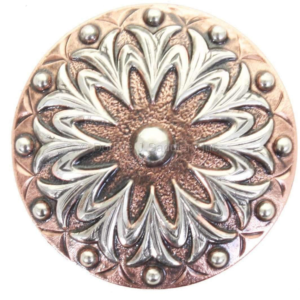 C1564 - Antique Silver And Copper Flower Beaded Concho Concho