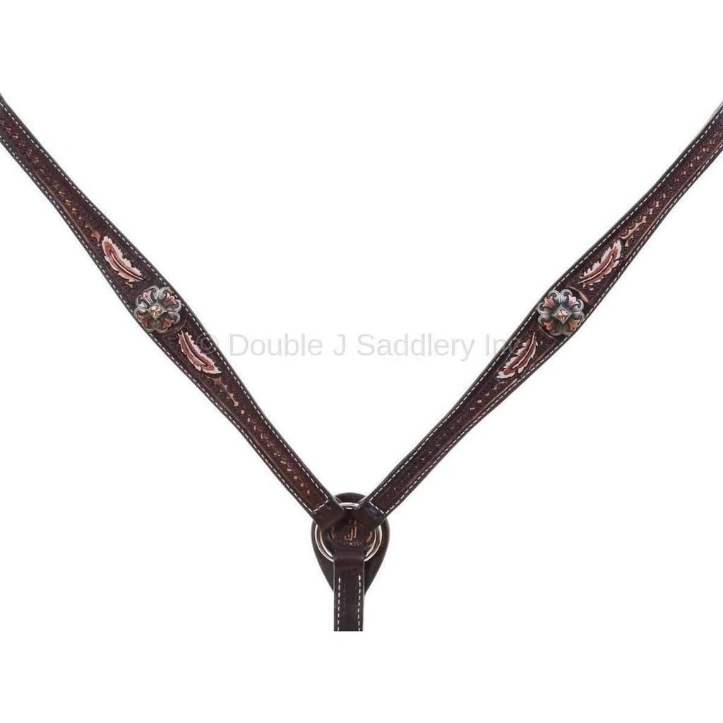 Bc916 - Brown Vintage Tooled And Painted Breast Collar Tack