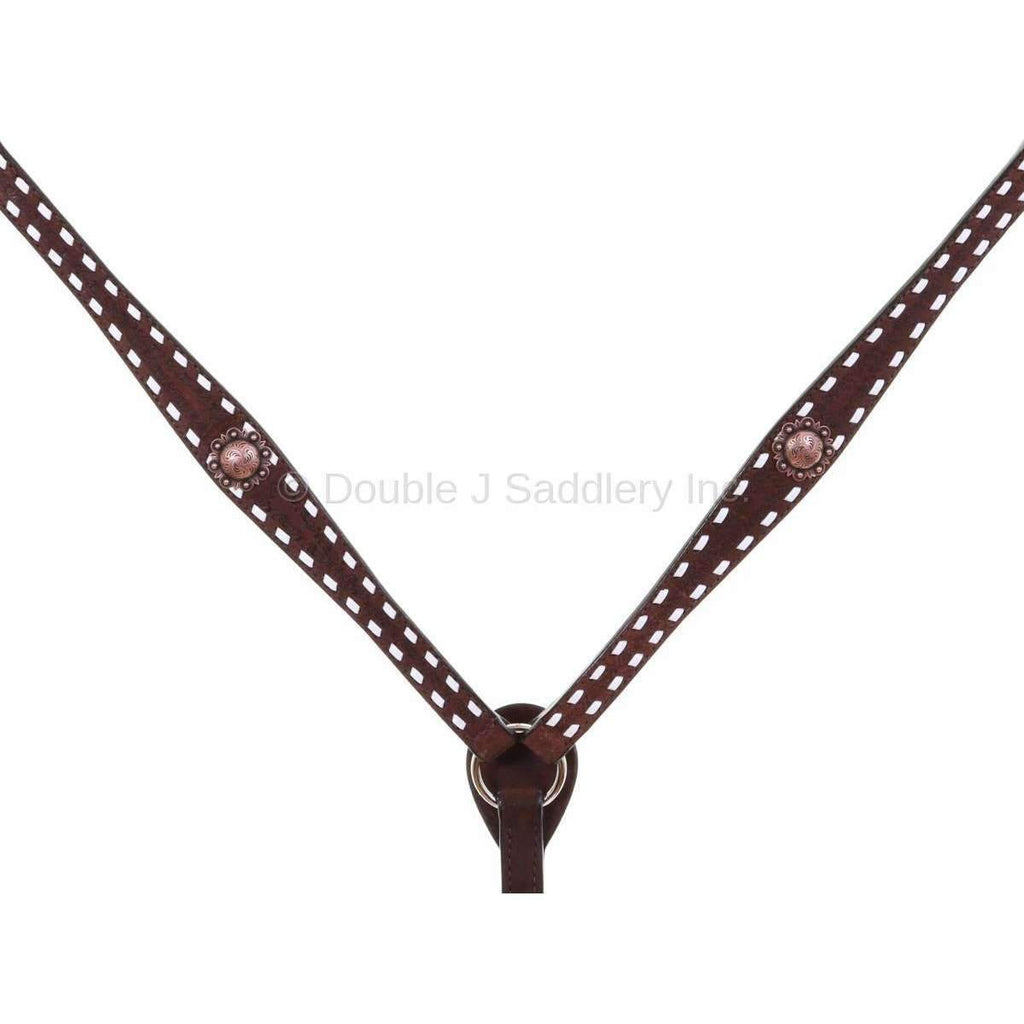 Bc906 - Brown Leather Buck Stitched Breast Collar Tack