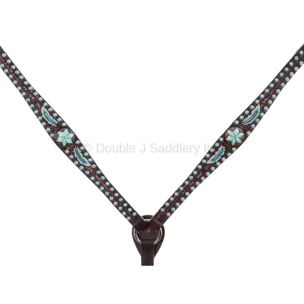 Bc919 - Brown Vintage Feather Tooled Breast Collar Tack