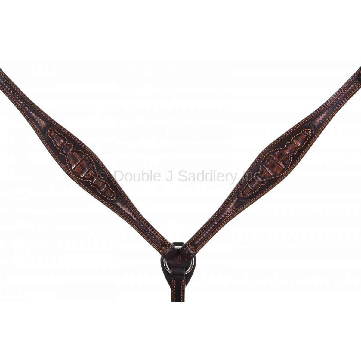 Bc924H - Brown Vintage Gator Inlay Breast Collar Tack