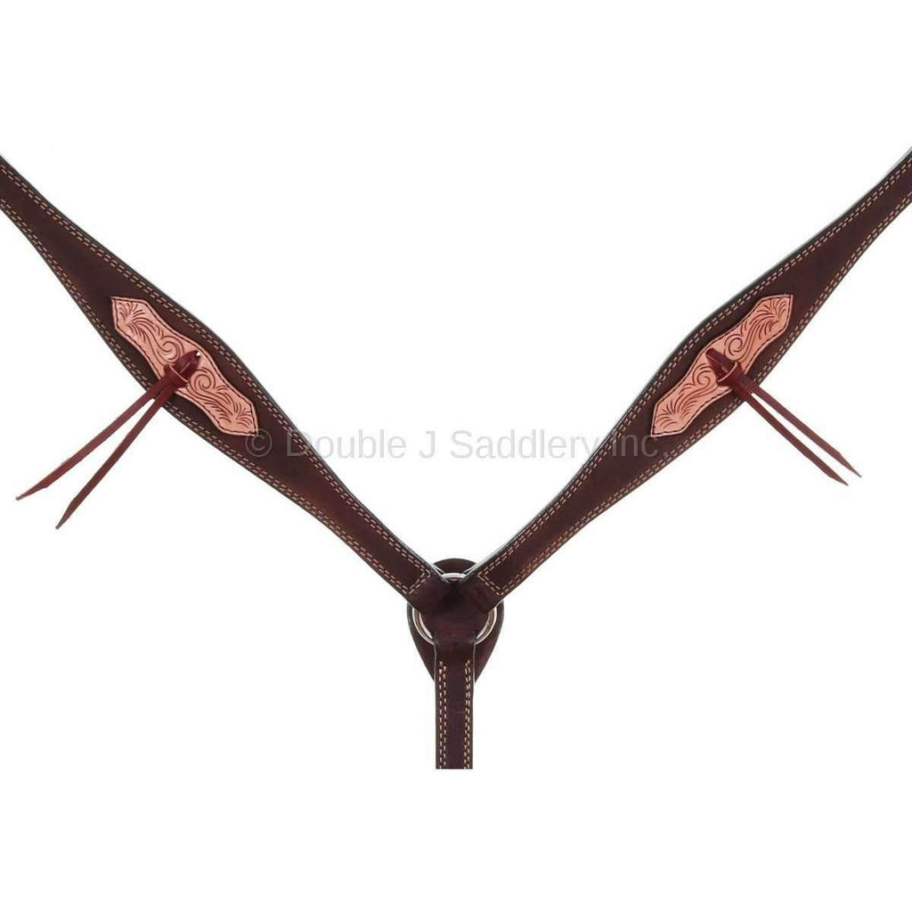 Bc947 - Brown Rough Out Tooled Overlay Breast Collar Tack