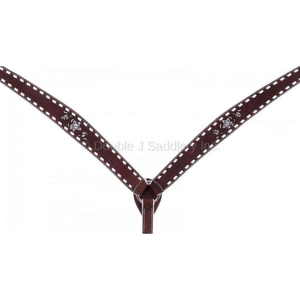 Bc946 - Brown Rough Out Tooled And Buck Stitched Breast Collar Tack