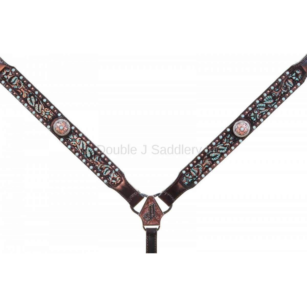 Bc962A - Brown Vintage Tooled Breast Collar Tack