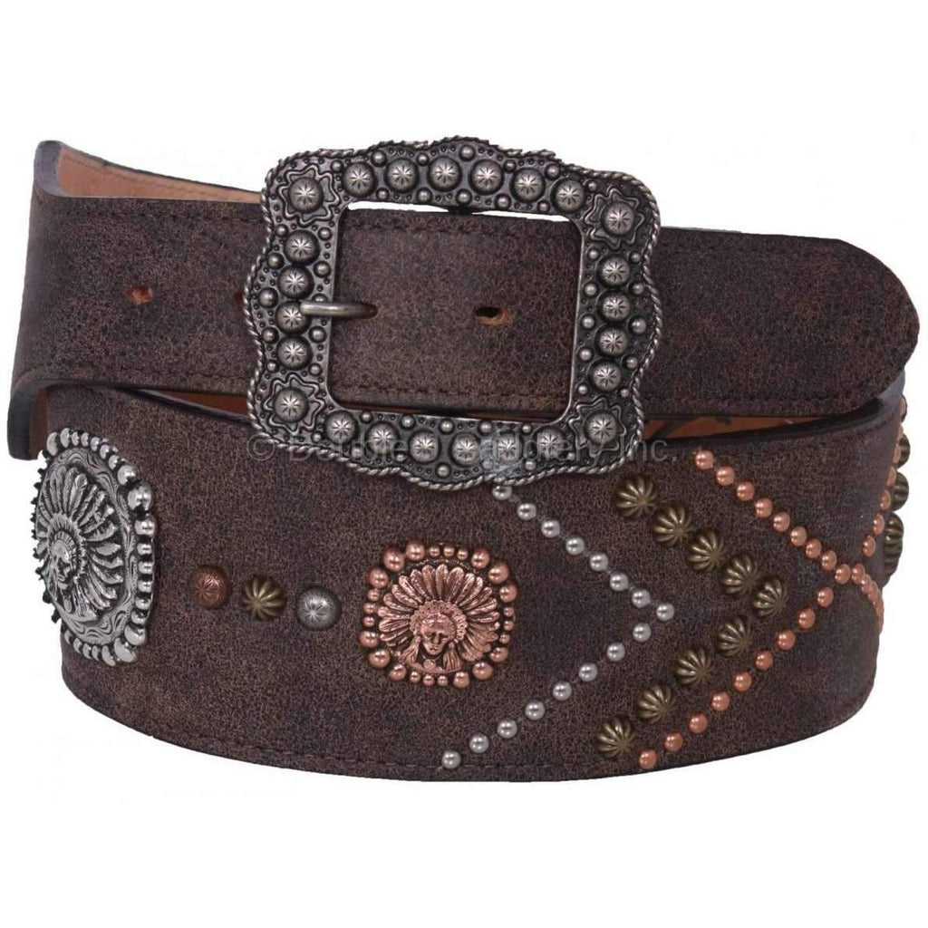 B725 - Brown Leather Indian Design Belt Belt
