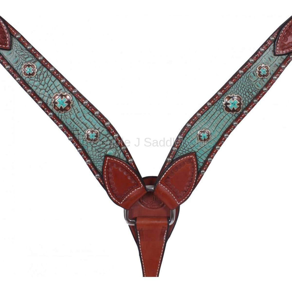 Bc140 - Turquoise Gator Print Inlayed Breast Collar Tack