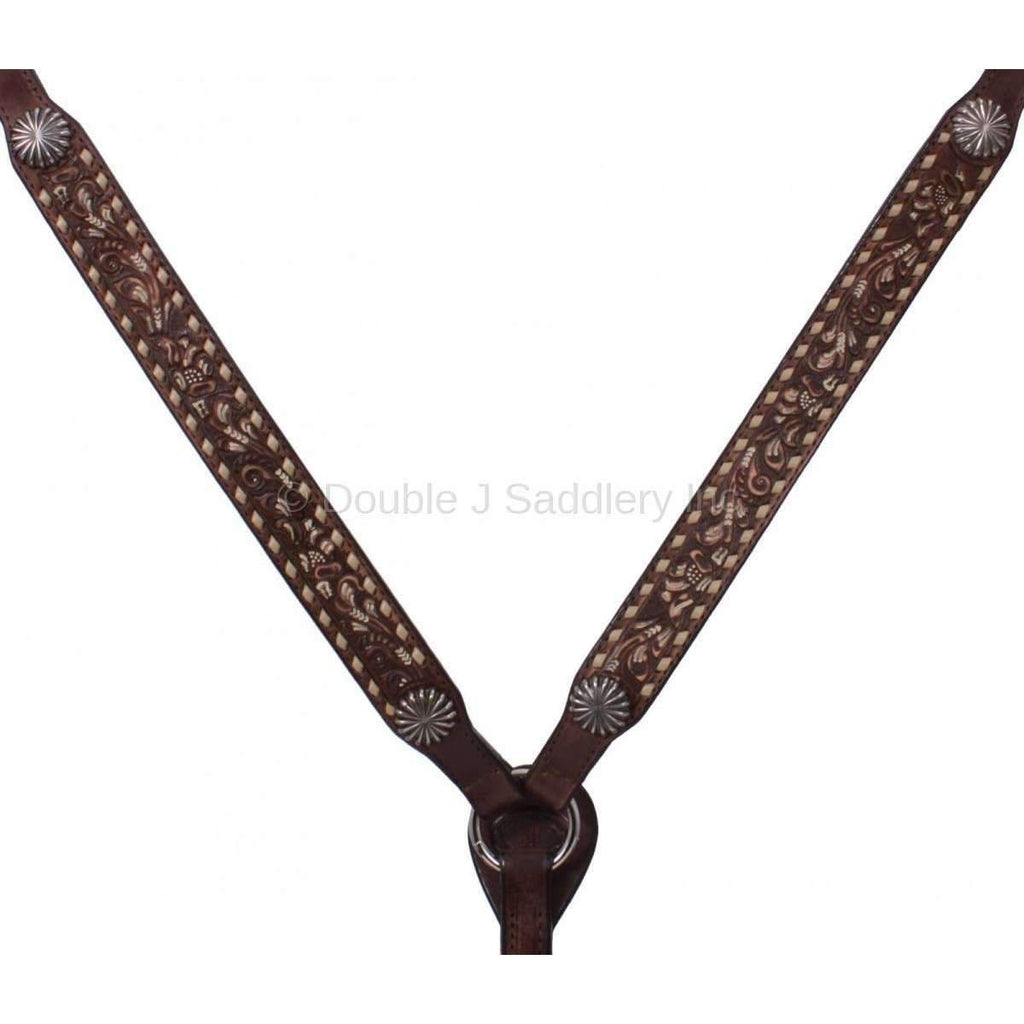 Bc422 - Brown Vintage Buck Stitched Breast Collar Tack