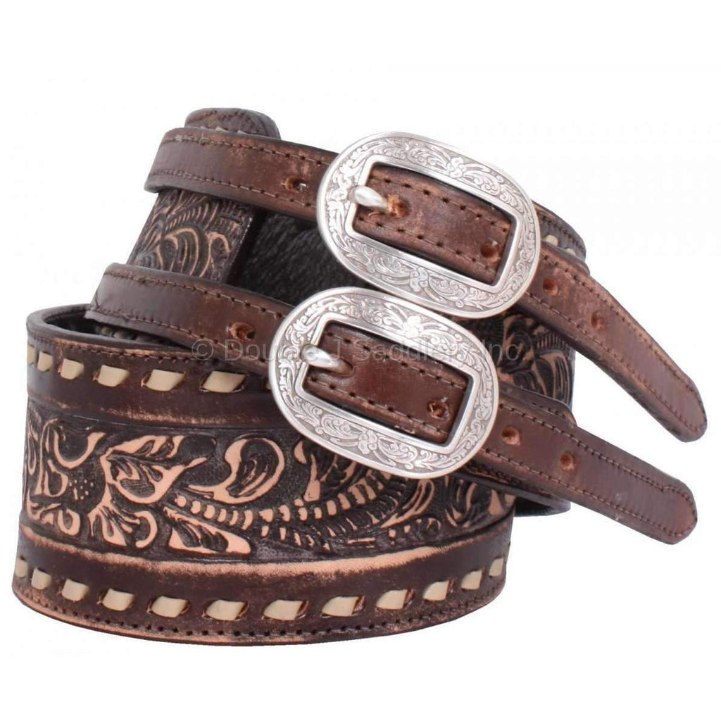 B807 - Brown Vintage Buck Stitched Belt Belt
