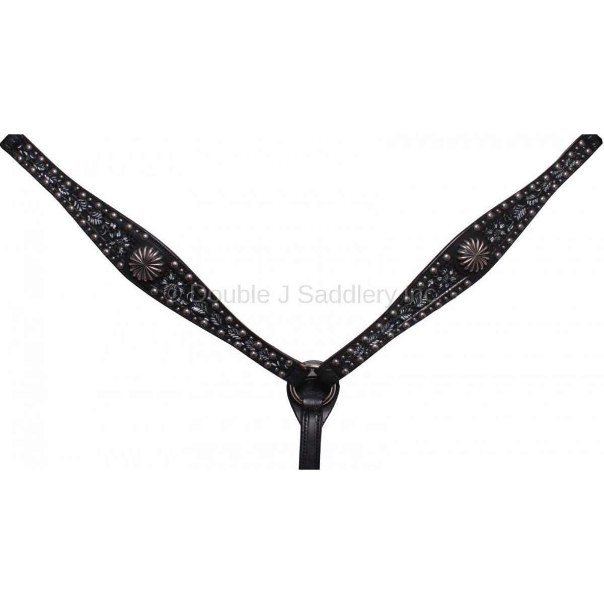 BC478 - Black Painted Tooled Breast Collar - Double J Saddlery