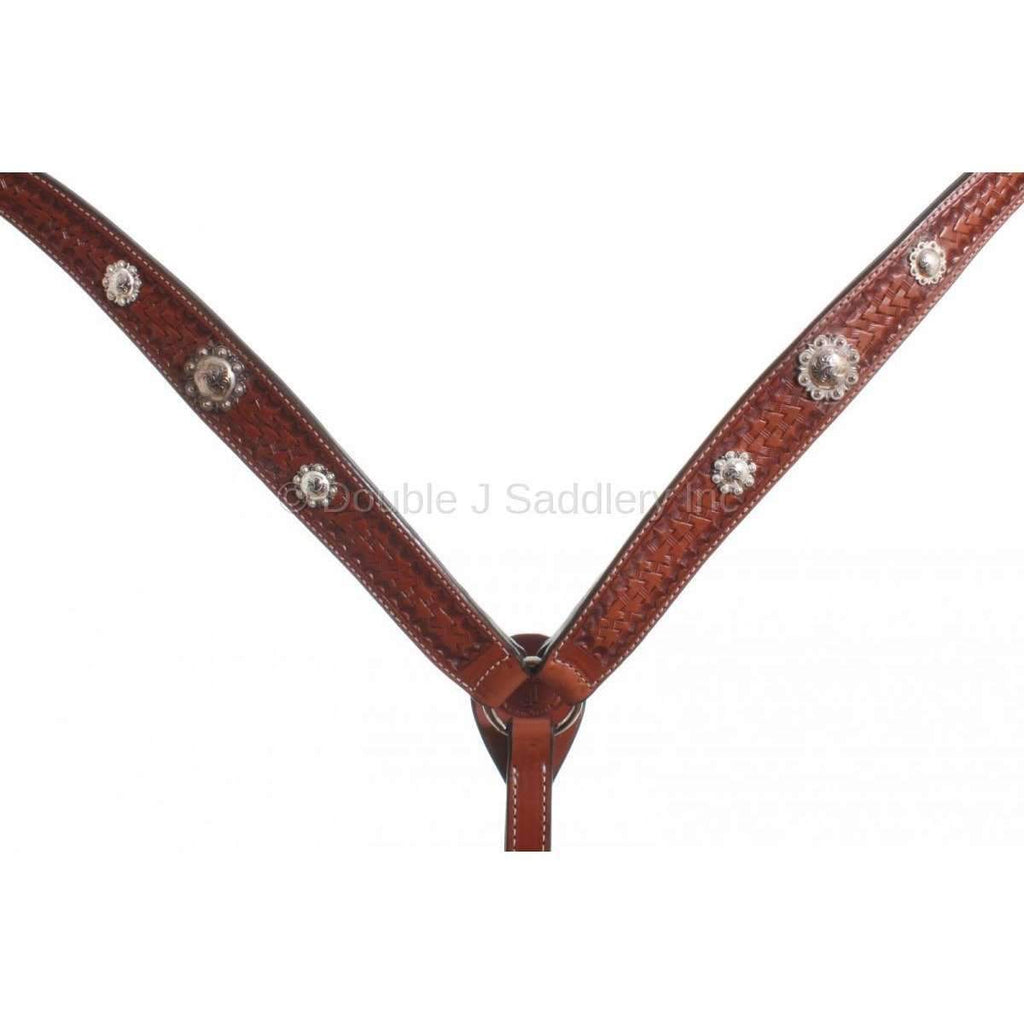 Bc498 - Chestnut Leather Tooled Breast Collar Tack