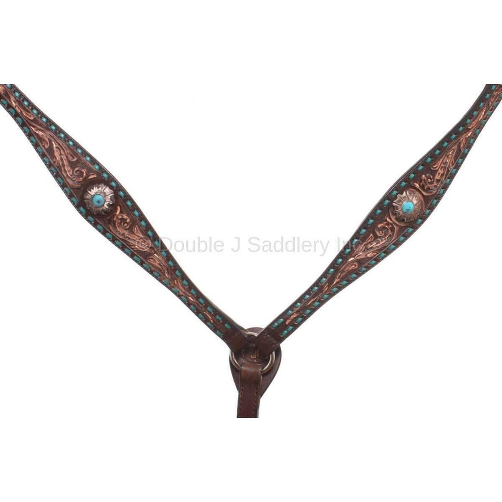 Bc631 - Brown Vintage Sunflower Tooled Breast Collar Tack